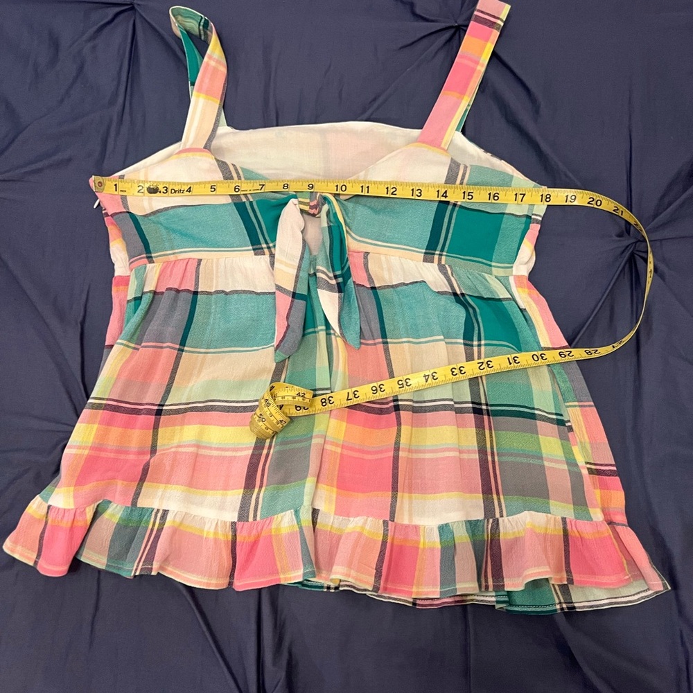 LOFT Plaid Tie Back Peplum Cami Size 8 - Picture 7 of 9